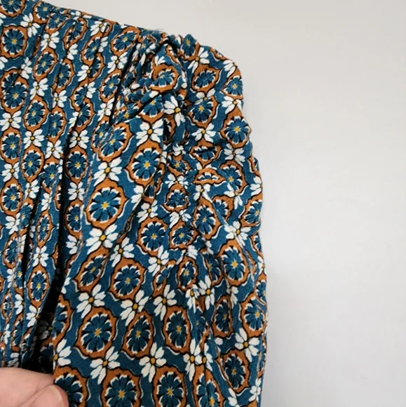 Zara Longsleeve Blouse Shirt Blue Tan Pattern - Picture 5 of 10